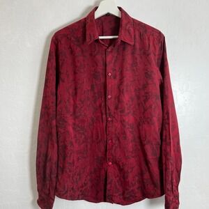 Versace jacquard button down burgundy dress shirt 40 cotton silk engraved button